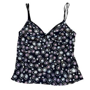 Y2K Mesh Camisole Top Size 12 Circle Pattern‎ Black Pink